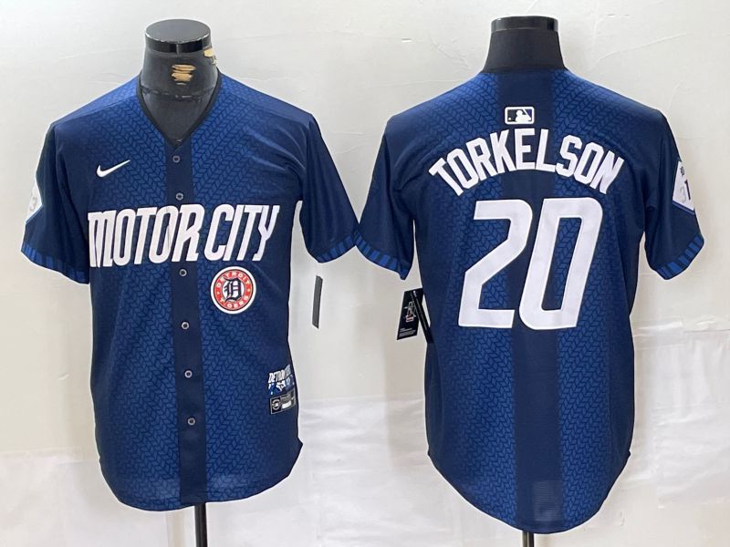 Men Detroit Tigers #20 Torkelson Blue City Edition Nike 2024 MLB Jersey style 4